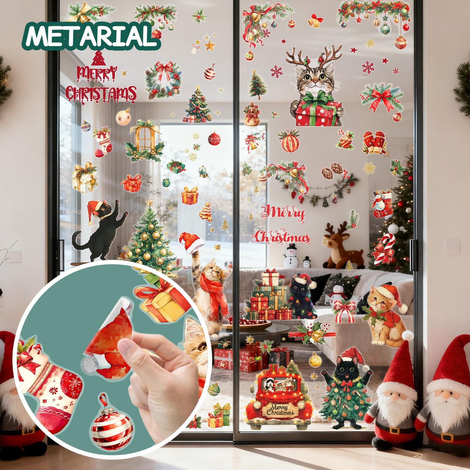 Christmas Static Cling Stickers Set, 9 Sheets 11.81x7.87 Inch, Pre-Cut Removable Holiday Window Decorations, No Residue