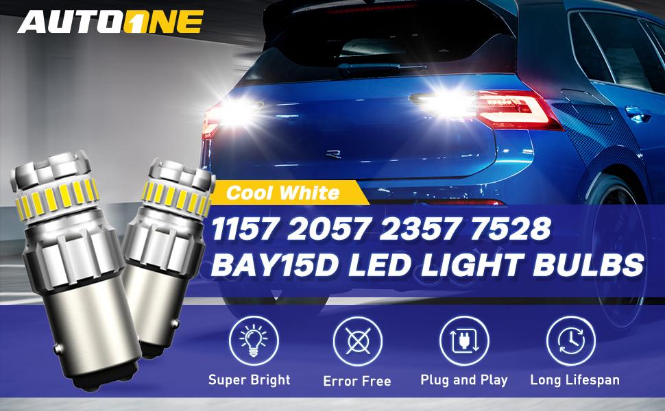 1157 LED Bulb for Backup Reverse Light Tail Light Brake Light Turn Signal Light, White Red Yellow, 2057 2357 7528 Bay15D, 300% Brighter Canbus Ready Plug and Play led lights car , Pack of 2, AUTOONE led lights car