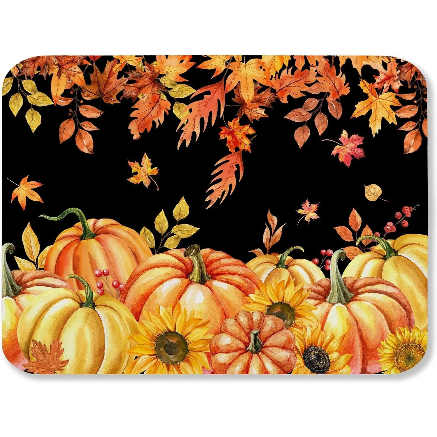 Foldable Lightweight Sturdy Stylish Thick Fall Pumpkins Microfiber Dish Drying Mat - Kitchen Counter Sink Absorbent Pad, Reversible Autumn Harvest Kitchen Decor Mat