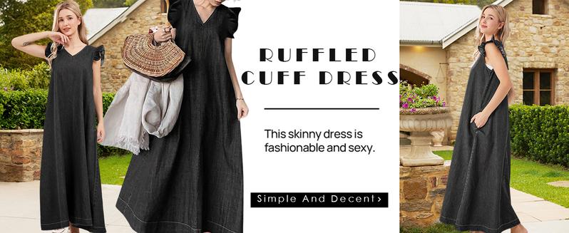 utcoco Women's Summer V Neck Long Denim Dress Casual Loose Ruffle Sleeveless Dress Minimalist V neck Womenswear sundress utcoco Women's Summer V Neck Long Denim Dress Casual Loose Ruffle Sleeveless Dress Minimalist V neck Womenswear sundress