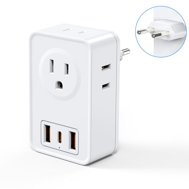 European Travel Plug Adapter USB C, International Plug Adapter with 4 AC Outlets and 3 USB Ports for US to Most of Europe Spain Italy France Germany.