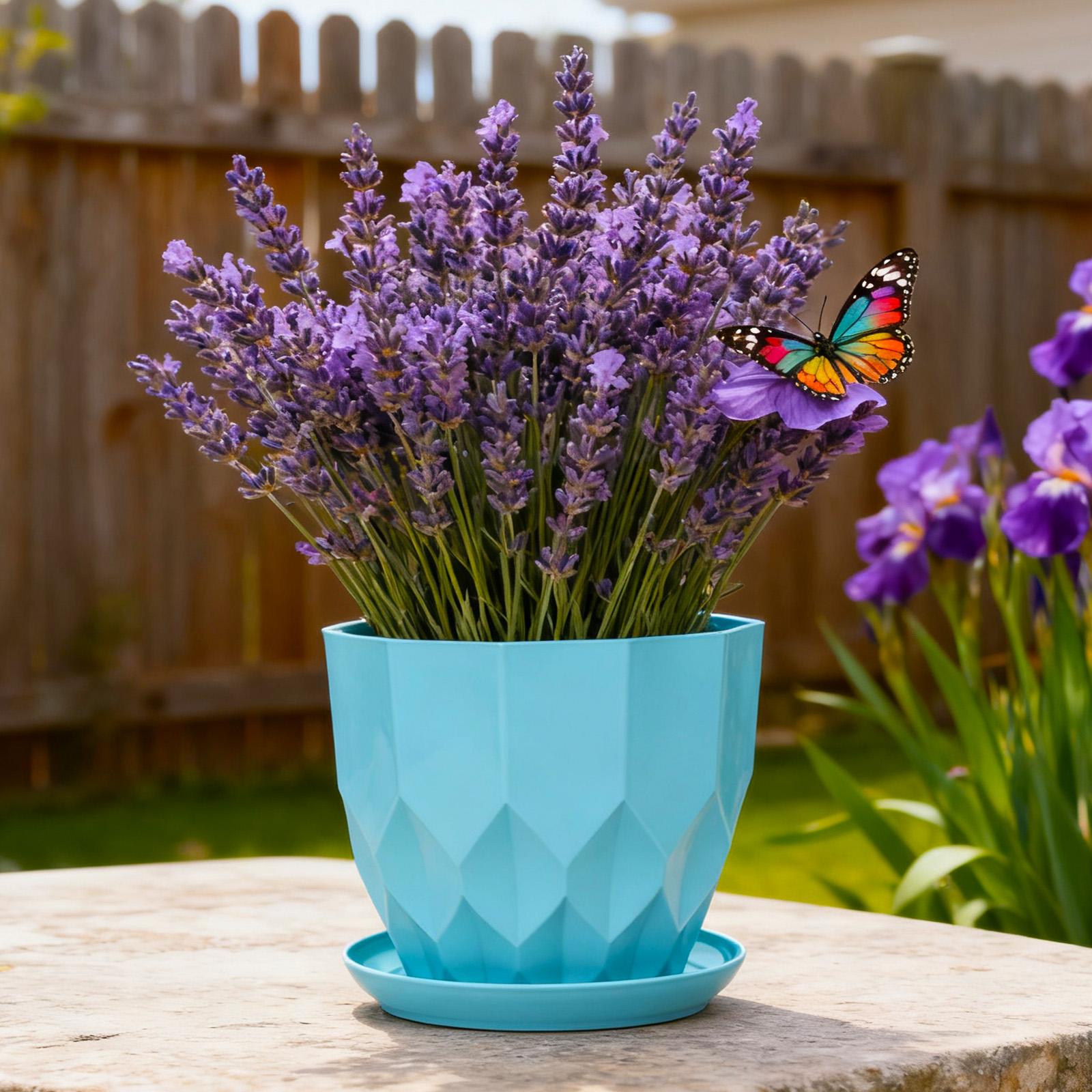 Plant Pots 8.2/7.0/5.8/4.3 Inch Self Watering Pots, Set of 4 Plastic Planters with Drainage Holes and Saucers,Plastic Flower Pots,Nursery Planting Pot for Indoor Out Door Plants