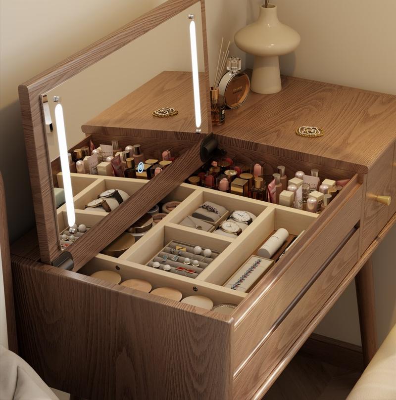 【Eco-Friendly】Elegant Handicraft Vanity, 100% Solid Wood - NO MDF, with Mirror and Lights, Dressing Vanity Table, Large Wooden Make Up Vanity Table for Bedroom (with Adapter) 【Eco-Friendly】Elegant Handicraft Vanity, 100% Solid Wood - NO MDF, with Mirror and Lights, Dressing Vanity Table, Large Wooden Make Up Vanity Table for Bedroom (with Adapter)