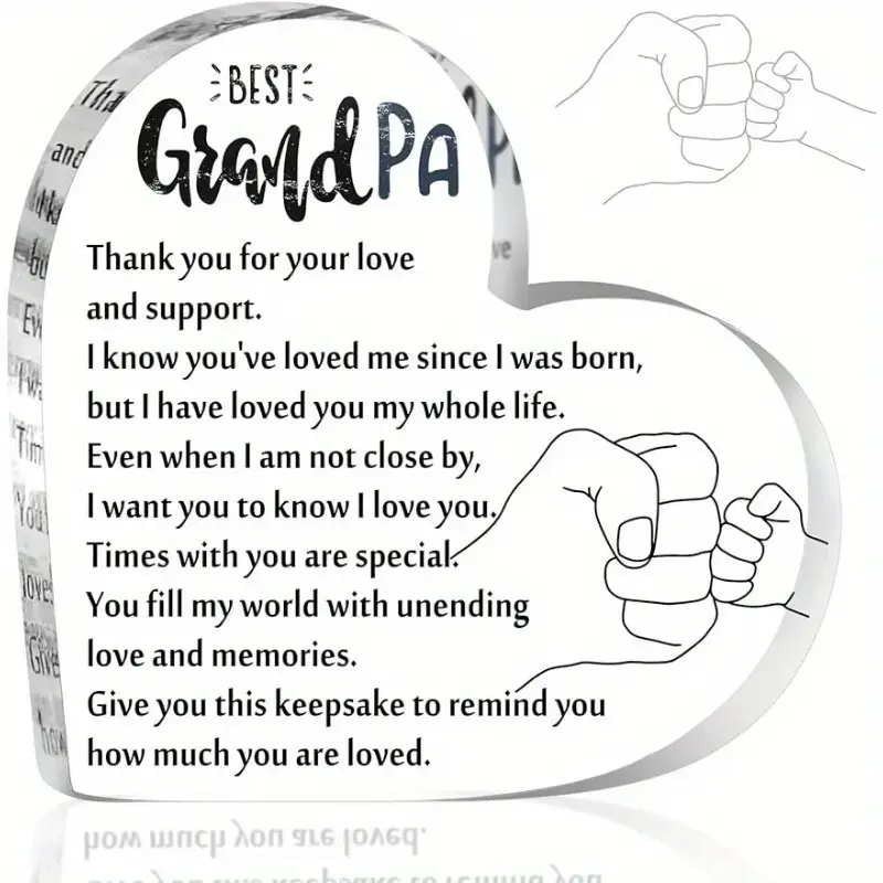 1pc Small Size Heart Shape Acrylic Grandpa Keepsake Decorative Item - Grandchildren’s Gift for Grandpa, Paperweight with Butterfly Signs for Birthday, Father’s Day, Christmas Home Decor