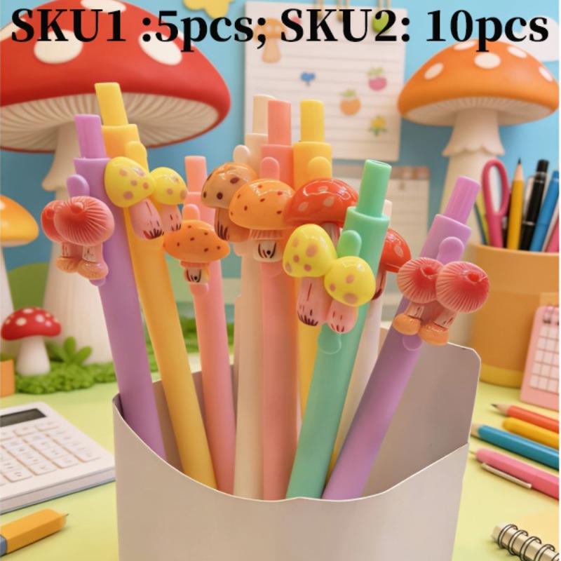 5/10 Pack Mushroom Series New Original High Aesthetic Cute Click Pen, Cartoon 0.5mm, Perfect for Office and School Supplies