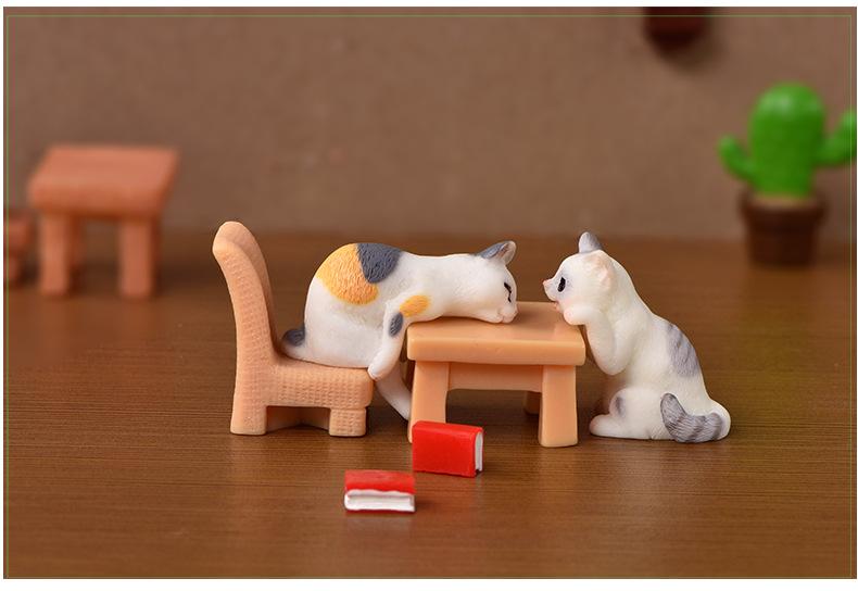 1pc Resin Cats Ornament Kitten Figurine Animal Miniature Fairy Garden Doll House Decoration DIY Micro Landscape Home Decor