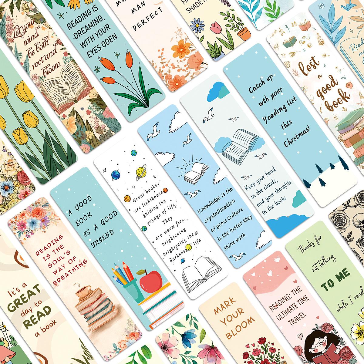 30pcs Reading-themed Office Bookmarks, Notebook Bookmarks, Non-repeating, Simple, Artistic, Creative Office Bookmarks, Notebook Bookmarks, Small Cards, Book Decoration Cards, Reading Annotation Cards