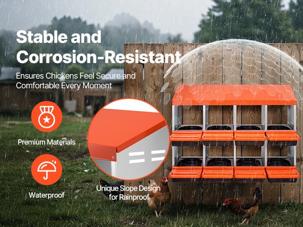 VEVOR 2 Tiers Chicken Nesting Boxes, 8 Compartments, Metal Egg Laying Boxes with Protective Collection Lids, Roll Out Nesting Box, Easy to Assemble, Ideal for Hens, Ducks, Chickens, and Other Poultry