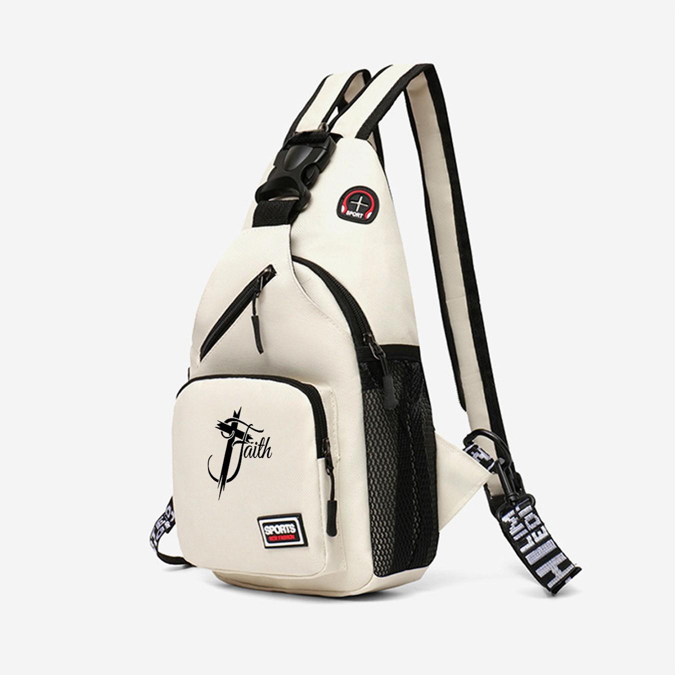"Faith" Cross Print Sling Bag, Unisex Fashion Streetwear Chest Backpack, Unique Gift for Faith Enthusiasts, Great for Anniversary, Holiday, Daily Commute