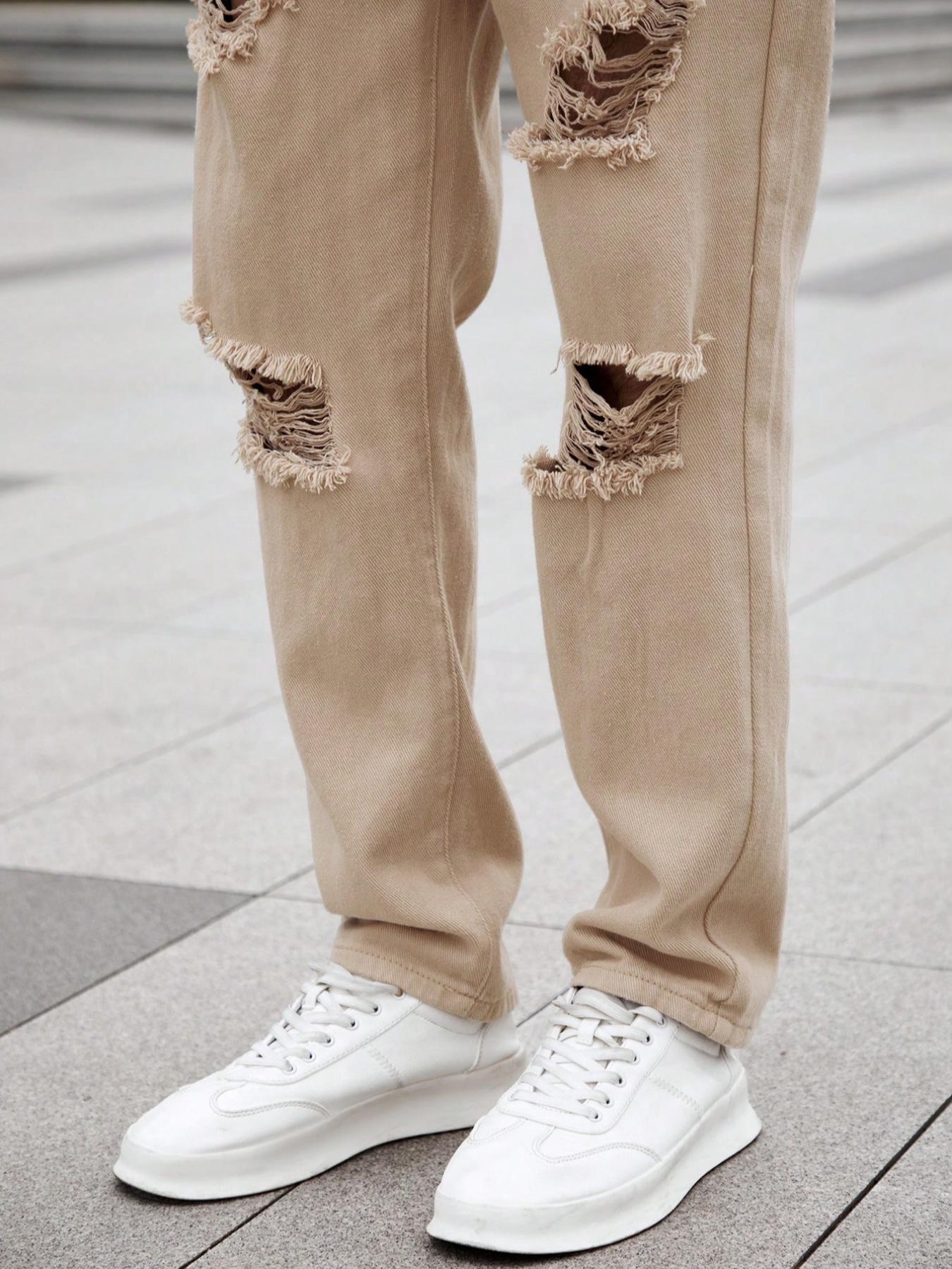 Men's Street Style Skinny Fit Jeans with Ripped Details, All-Season Casual Fashion, Perfect Gift for Husband or Boyfriend