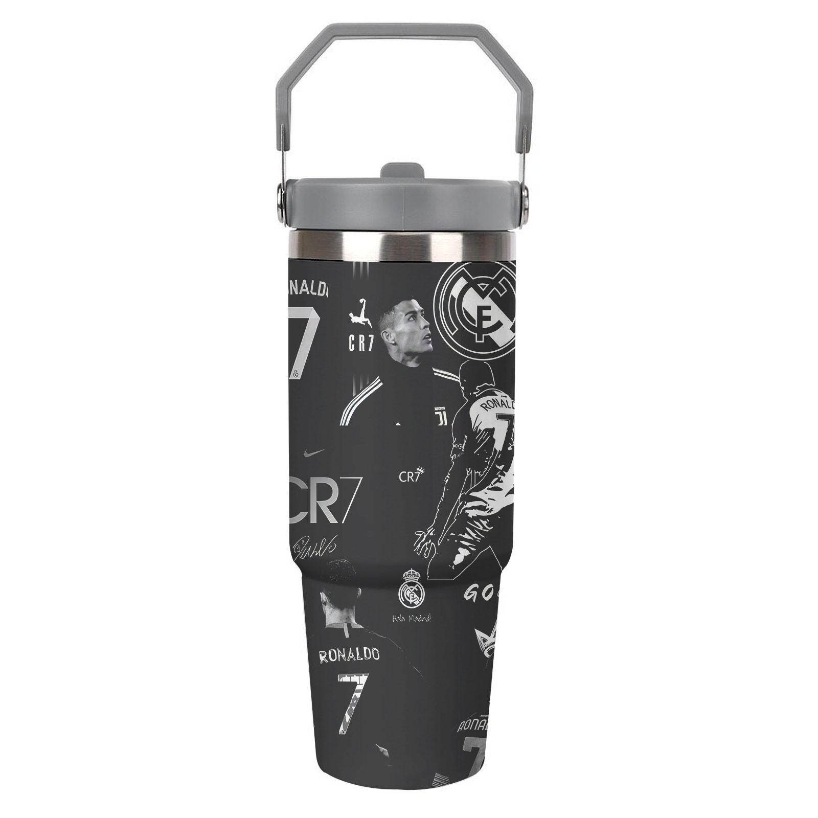 1pc 30oz Stainless Steel Insulated Water Bottle with Straw, Stainless Steel Tumbler, Cristiano Ronaldo theme, Heat Preservation Travel Mug for Car, Essential Drinkware for Drive & Outdoor Activities, Perfect Holiday Gift,Suitble For Outdoor Camping