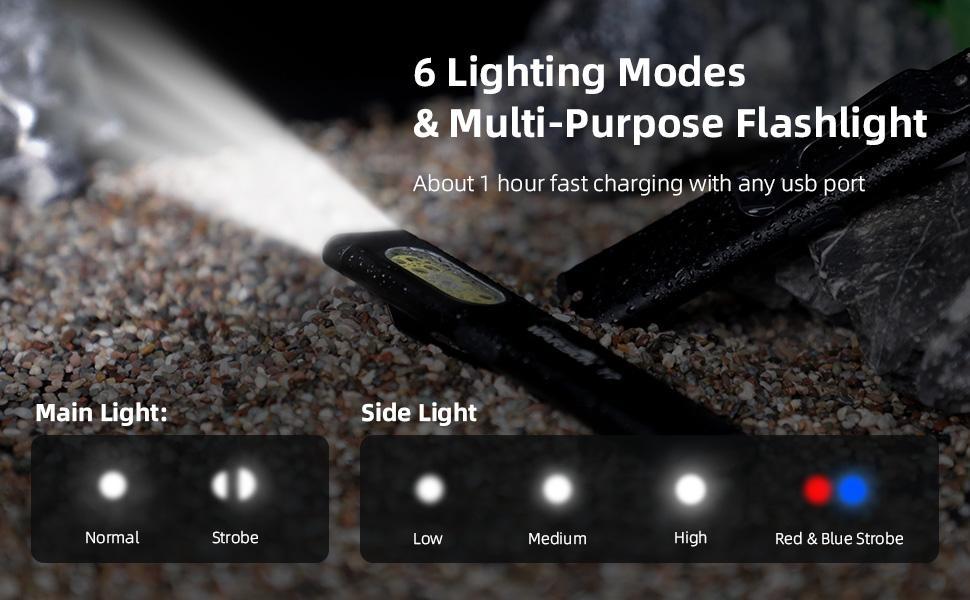 【Holiday Haul】 WARSUN T7 EDC Flashlight, Compact Multi-Mode Pocket LED Flashlight, USB-C Rechargeable, IPX4, Dual Material, Red/Blue Strobe