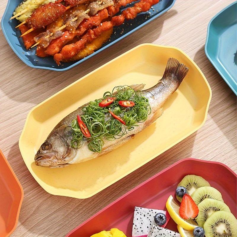 5pcs, Wheat Straw Steamed Fish Plate Household Fruit Plate, Durable Lightweight Plastic Serving Plates, Dishwasher & Microwave Safe, Ideal for Daily Meals & Holiday Occasions, Perfect for Parties, Christmas, Halloween, Thanksgiving