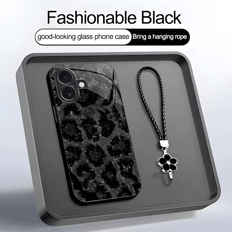 Suitable for [iPhone 16 Plus] high-end women's phone case，a beautiful four-leaf clover lanyard is included🥰,simple yet sophisticated leopard print design, affordable price, available in multiple colors YM99