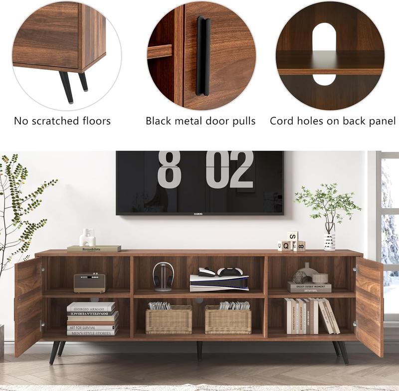 70/80 Inch Mid Century Modern TV Stand for 75 Inch TV, Wood TV Stand with Storage, Entertainment Center for Living Room Bedroom, TV Media Console, Oak/Walnut