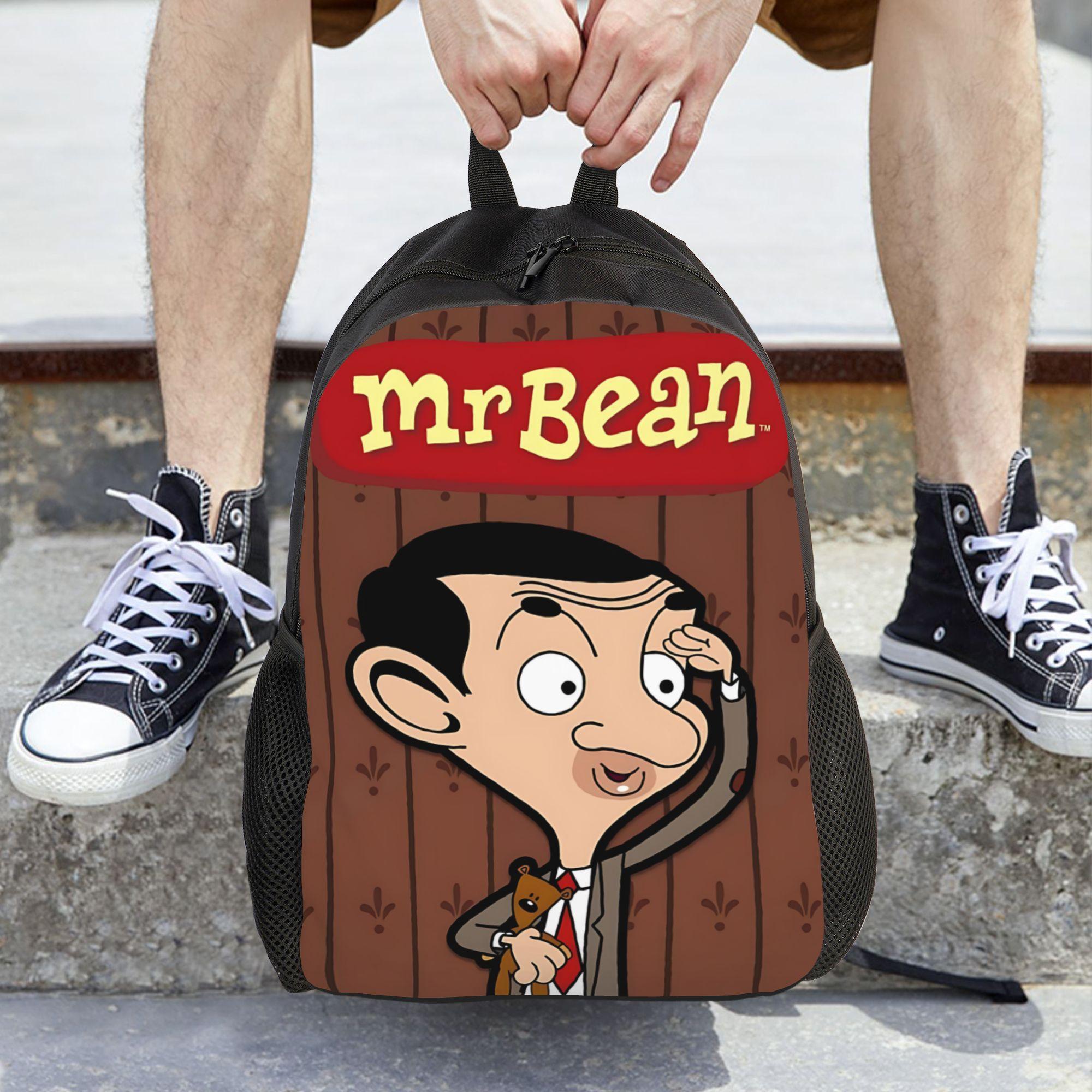 Mr. Bean Cartoon Character Casual Printed Daily Student Backpack for Kids - 600D Synthetic Oxford Cloth Back to School Haul Bag, Fade-Resistant Graphic, Padded Straps, Built-In Organizer, Lightweight, Hand Wash Only