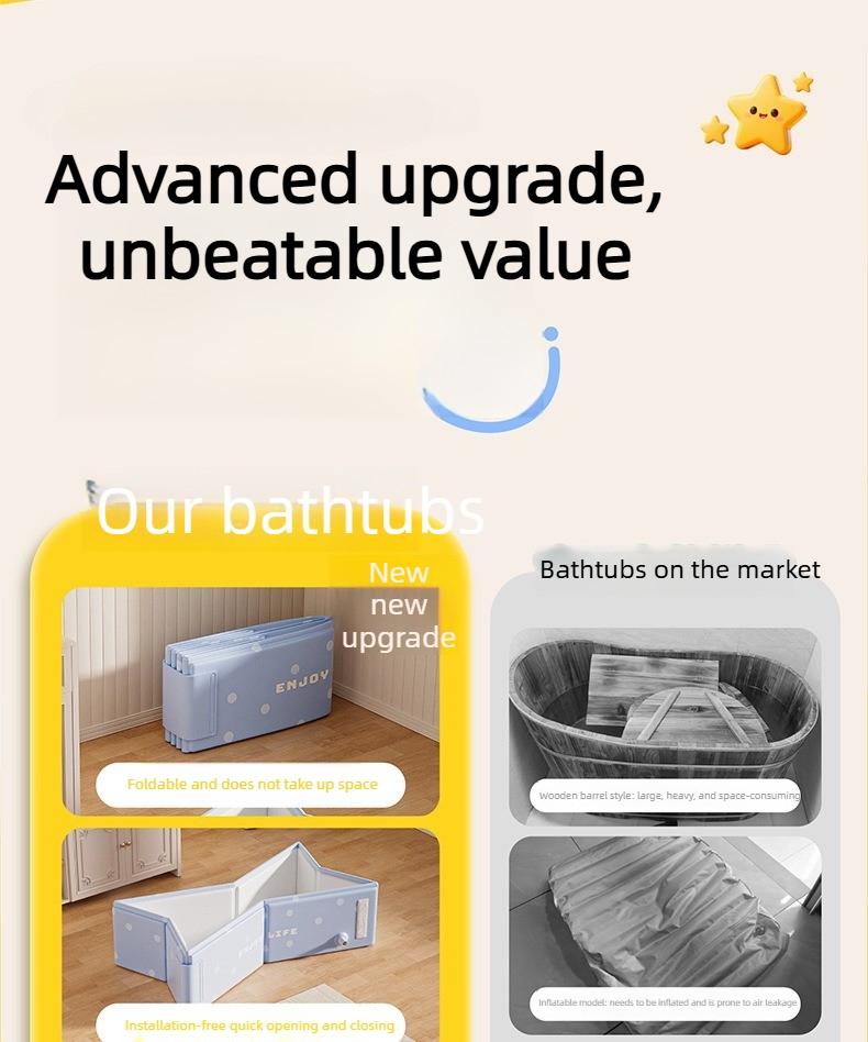 Foldable Rectangular Bathtub, Portable Freestanding Bath Tub, Space Saving Spa Bucket for Travel & Home, Multiuse Collapsible Bath Basin, Ideal for Outdoor & Festival Gift