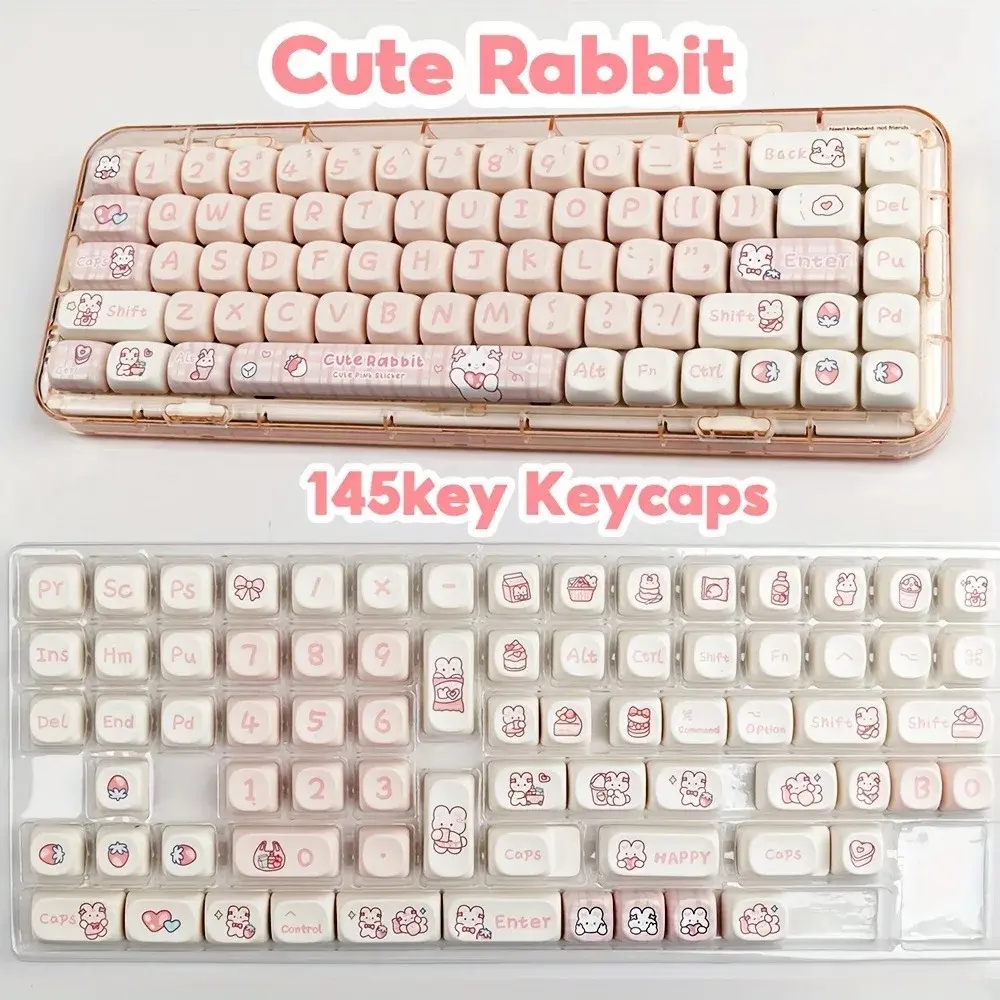 145 Key Snack Bunny Theme Pbt Keycaps, Dye Sublimation Process, Moa Profile, Compatible with Mx Axis, for 61/64/68/87/96/104/108 Keyboards, Keyboard Accessories