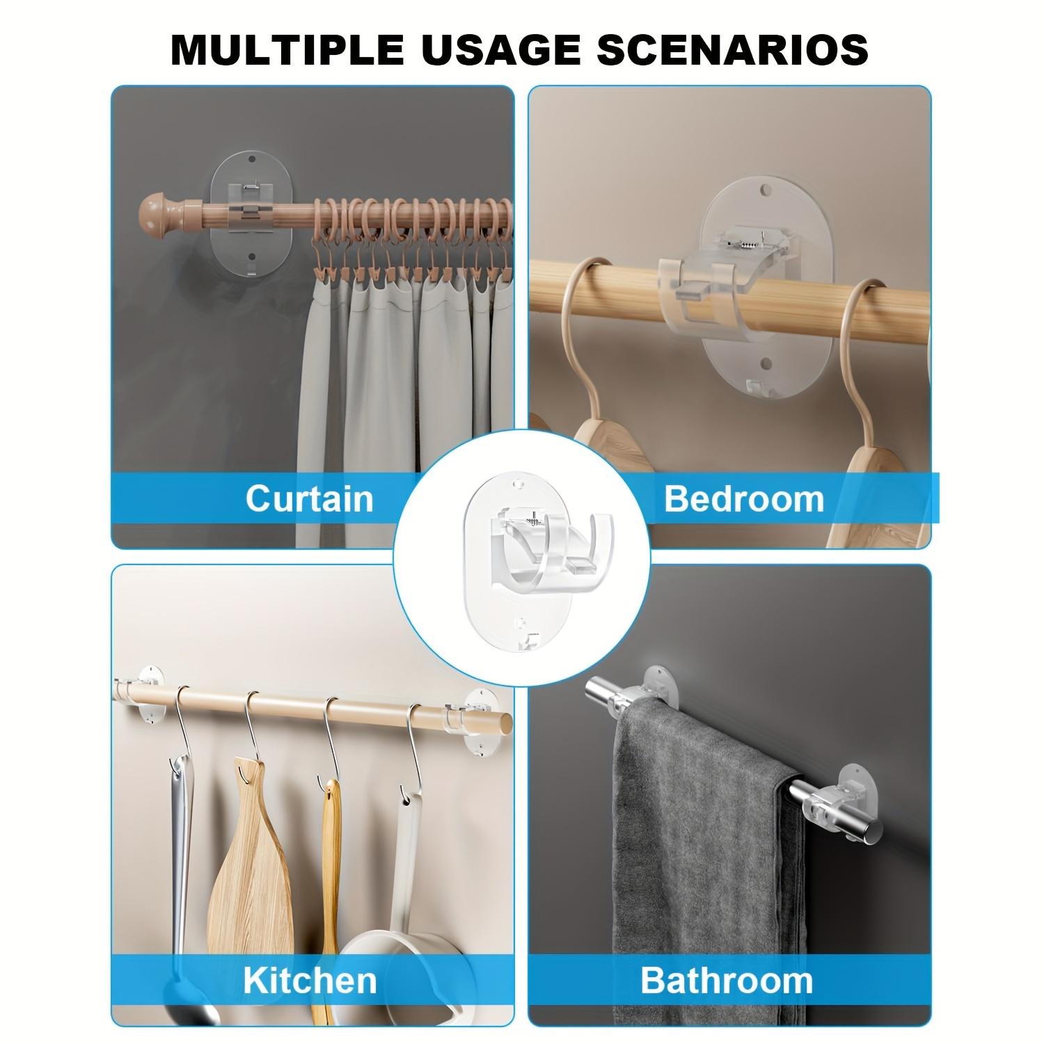 No-Drill Curtain Rod Holder, Self-Adhesive Installation Clip, Easy to Install, Suitable for Bathroom Kitchen Apartment, Vintage Style Durable Plastic, Adjustable Curtain Rods