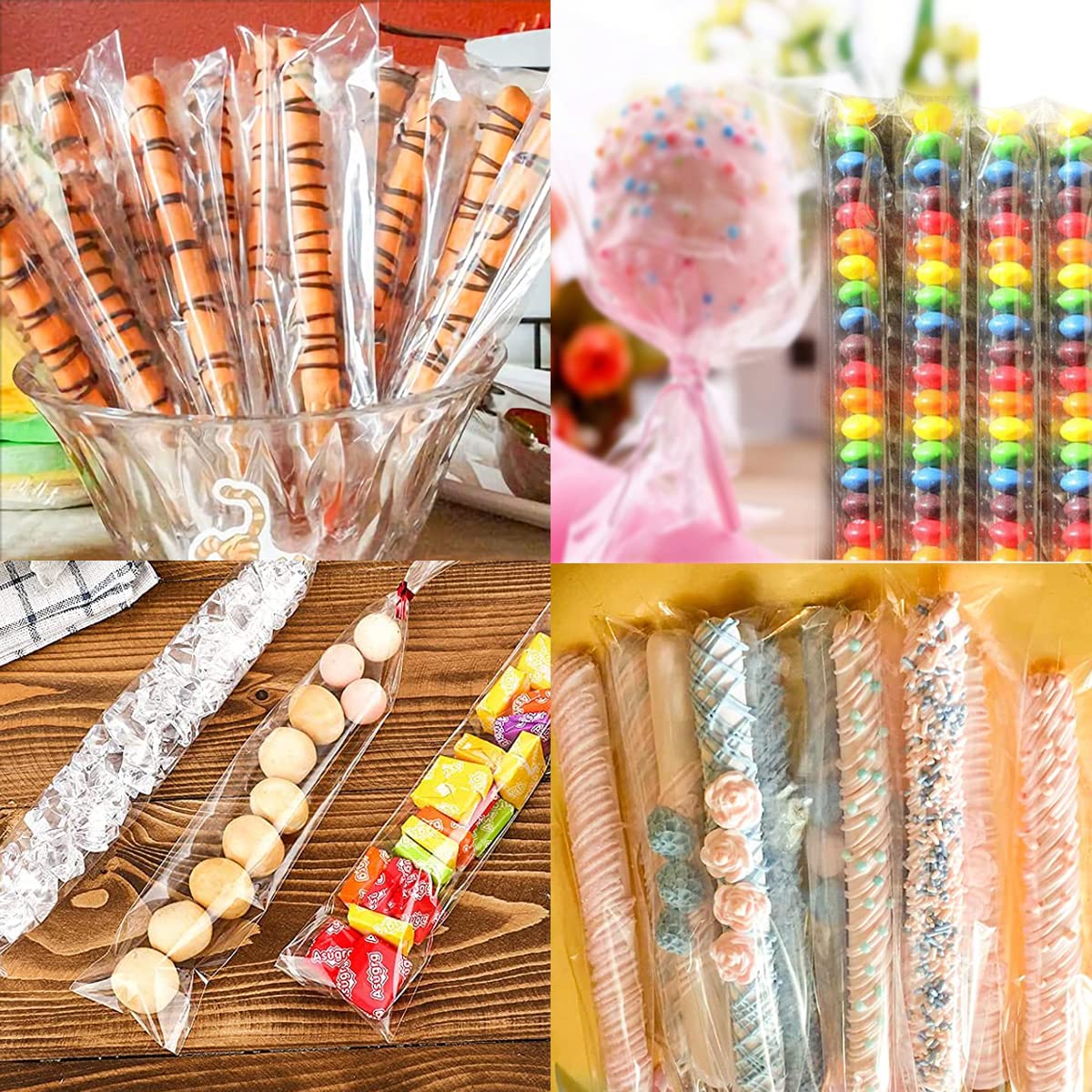 100pcs  5 X 25cm Opp Bags for Pretzel Rods, Transparent Plastic Bags with Colorful Twist Ties for Gift Packaging, Ideal for Bakery Treats & DIY Crafts