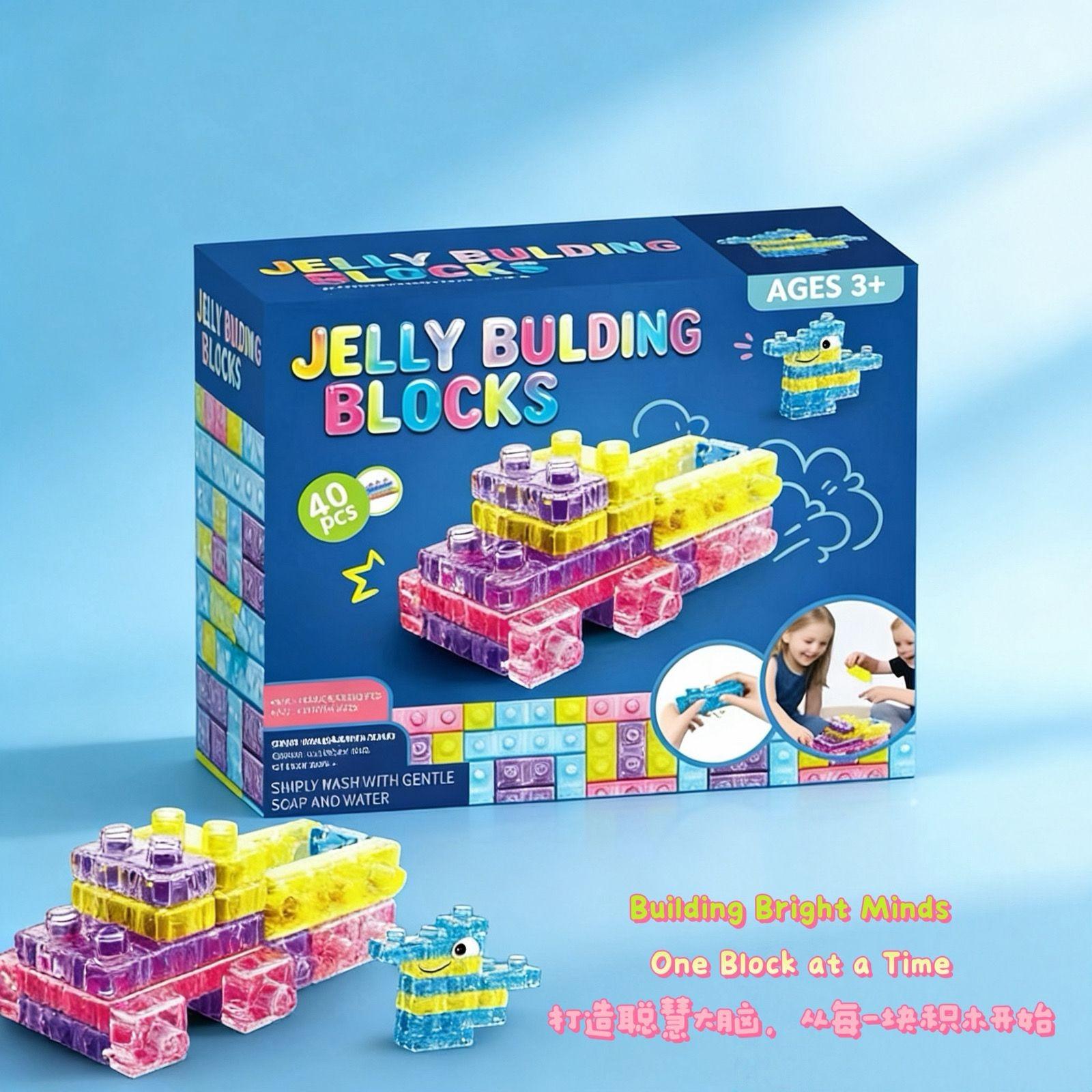 Joyspot Soft Jelly Blocks Set, 40 Pieces Squishy Multicolor Building Toys, Non-Toxic Sensory Play, Safe Stretch Fun, Stem Learning for Kids Aged 6+