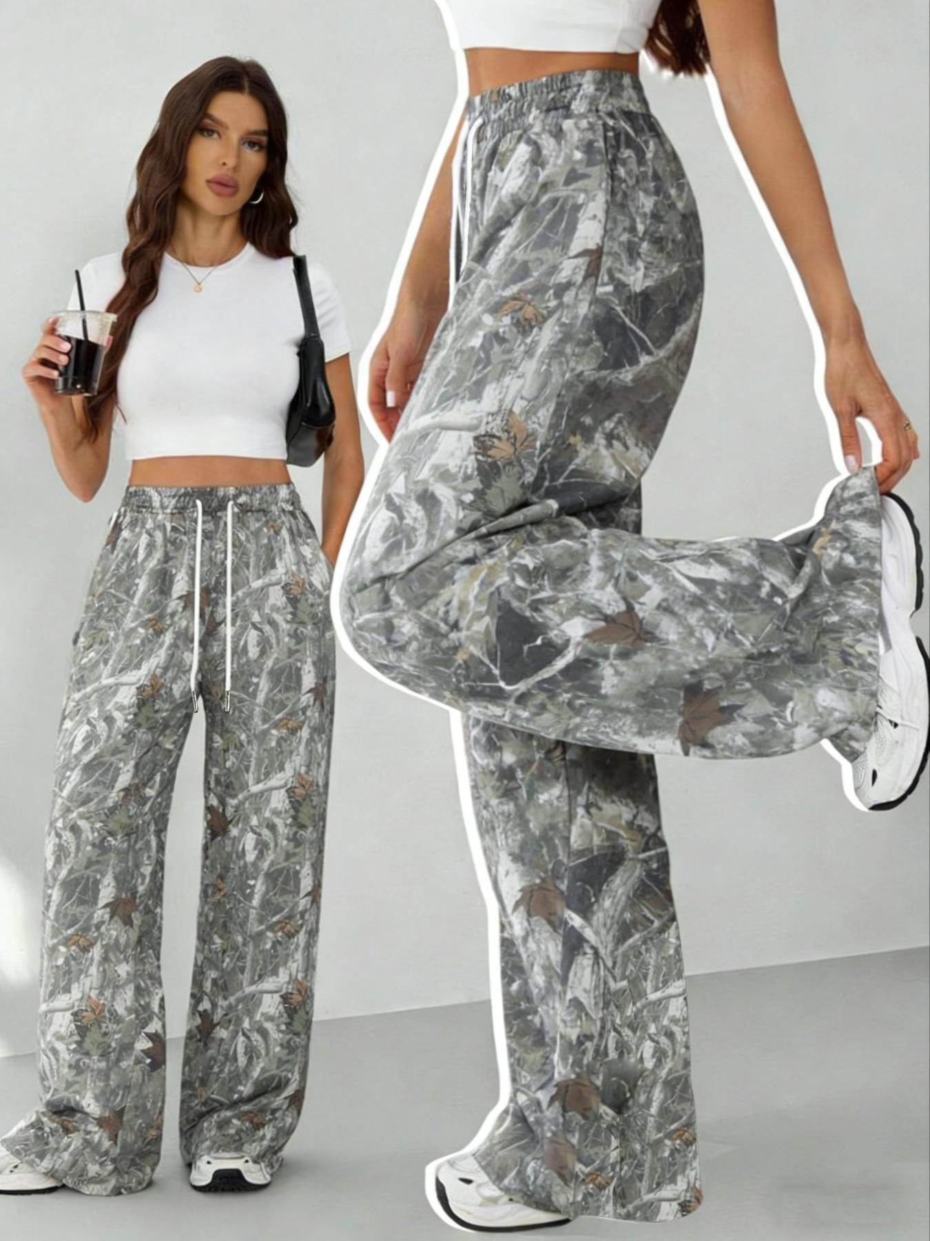 Women's Camo Printed Loose Long Pants with Pockets, Casual Drawstring Waist, Perfect for Spring Summer Fall, All Seasons Wear