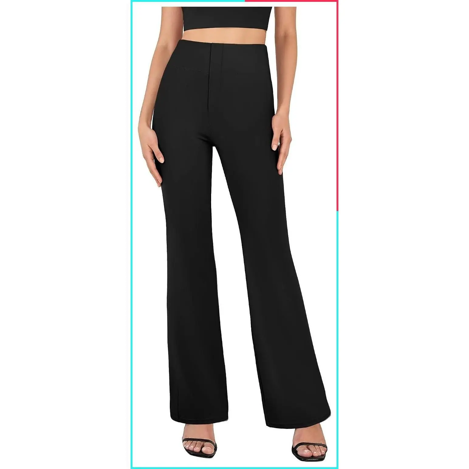 Women's High Waist Stretchy Flare Pull-On Dress Pants with Pockets Business Casual Office Trousers