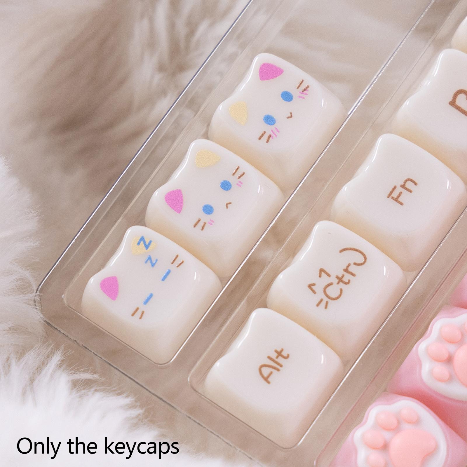 Candy Cat Keycaps, MAO height, Cute Ragdoll Cat Keycaps, Smooth Surface, PC Light-transmitting Material, Front-printed Characters, Pink Theme, compatible with 6.25U space 61 68 75 84 87 98 99 100 104 108