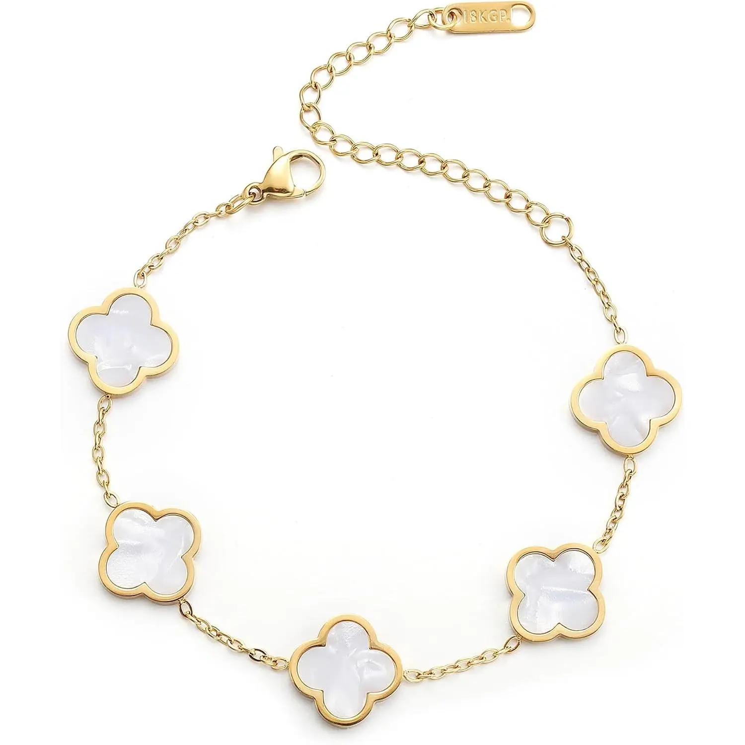 18K Gold Plated Four Leaf Clover Lucky Bracelet for Women White/Black/Red/Green Flower Link Bracelets Trendy Jewelry Gift