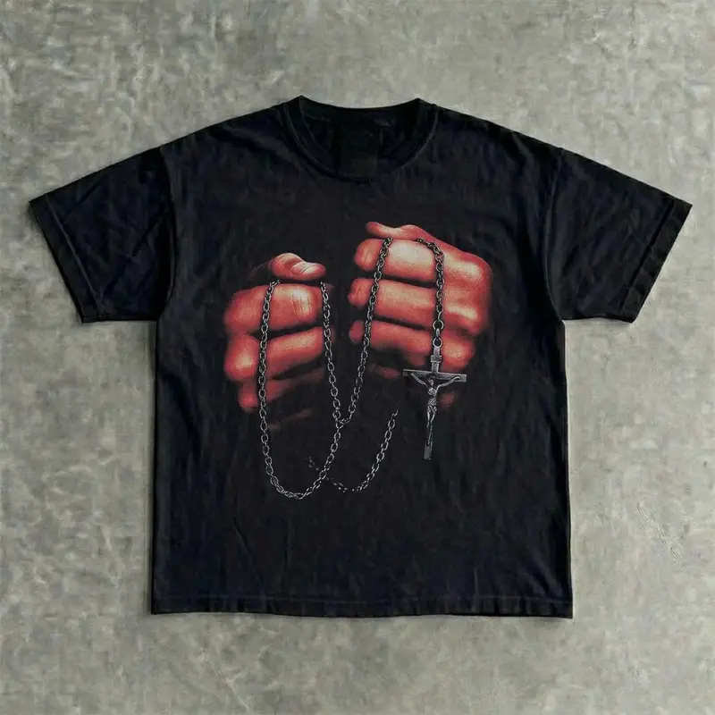Jesus Cross Rosary T-Shirt |   Christian Graphic Tee |   Faith Based Shirt |   Religious Streetwear |   Unisex Vintage Tee