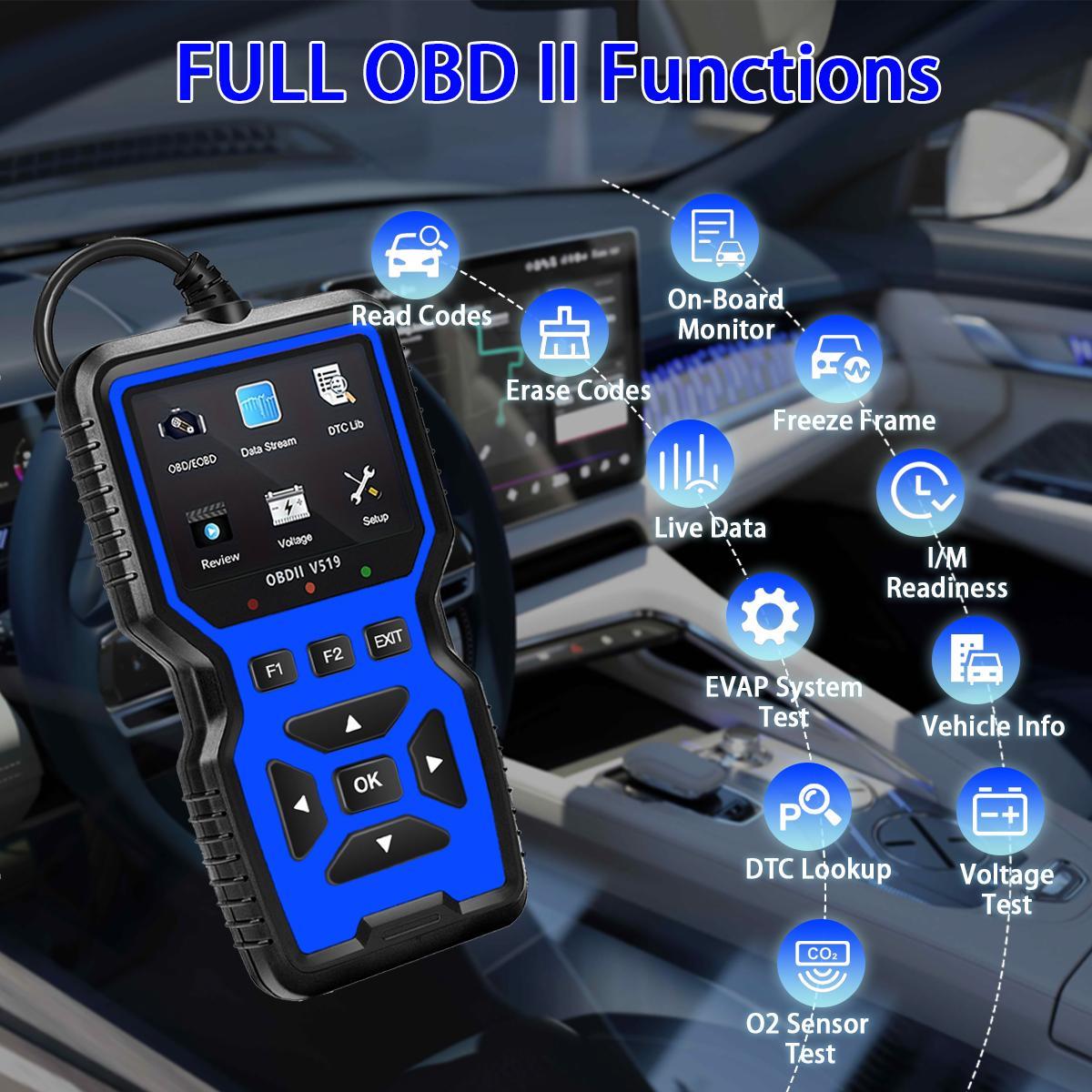 Car OBD2 Scanner Diagnostic Tool, Car Voltage Tester Engine Fault Code Scanner, EOBD+CAN Charging Tester Diagnostic Tool, Car Battery Tester, Digital Automotive Tester