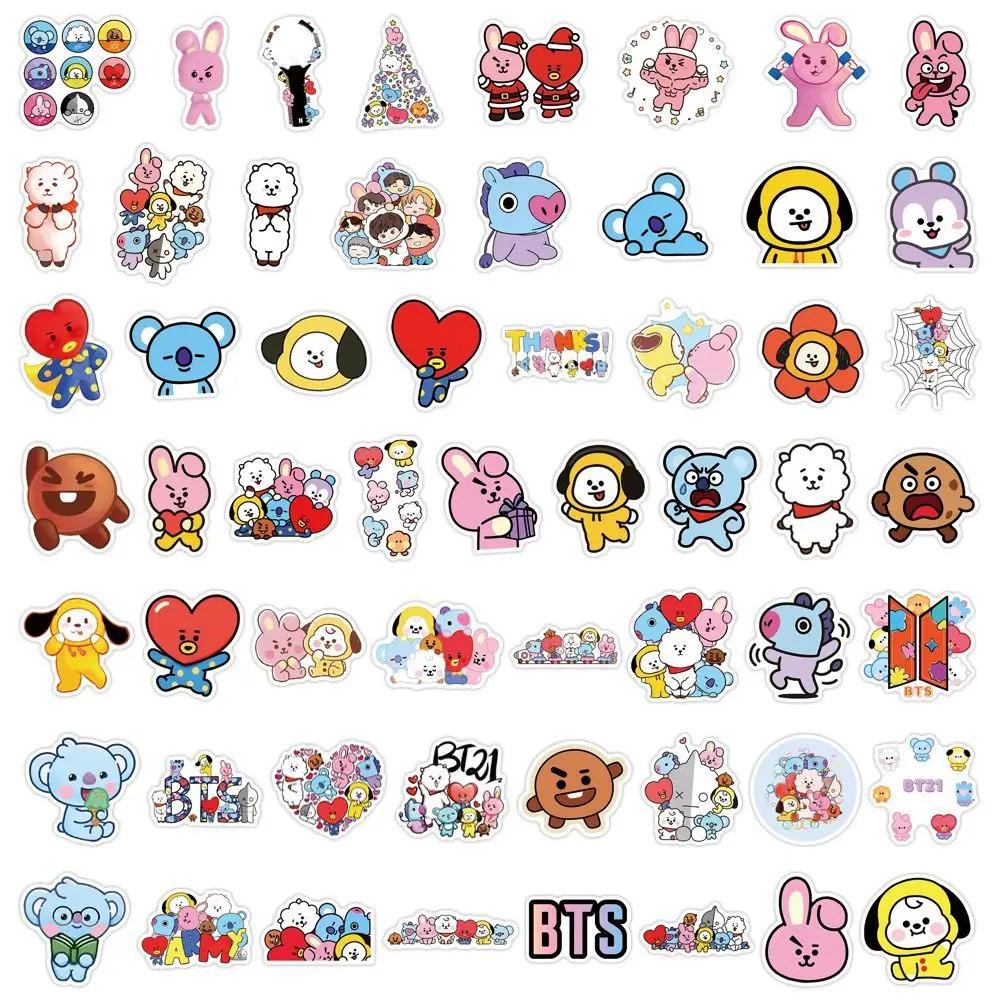 New BT21 koya RJ Shooky Mang Chimmy Cooky 55 Stickers High Color Value Cartoon Printed Phone Case Desktop Waterproof Decoration