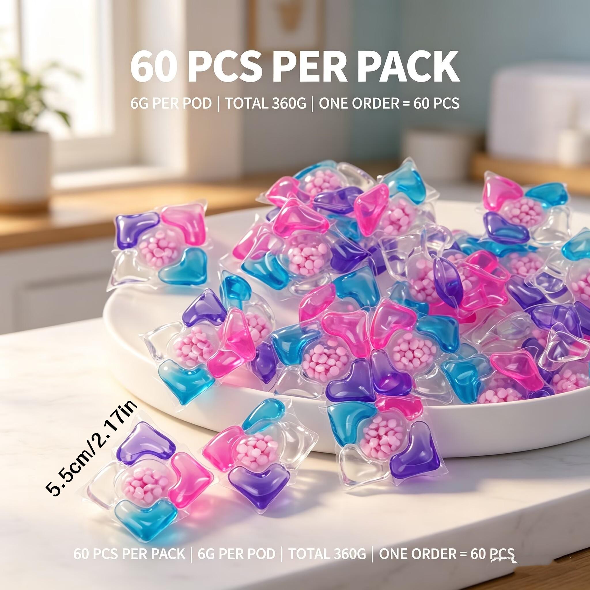 60-Pack Five-In-One Laundry Detergent Pods, Long-Lasting Scent Lavender, 5D Laundry Liquid Balls, Multi-Function Washing Gel Beads