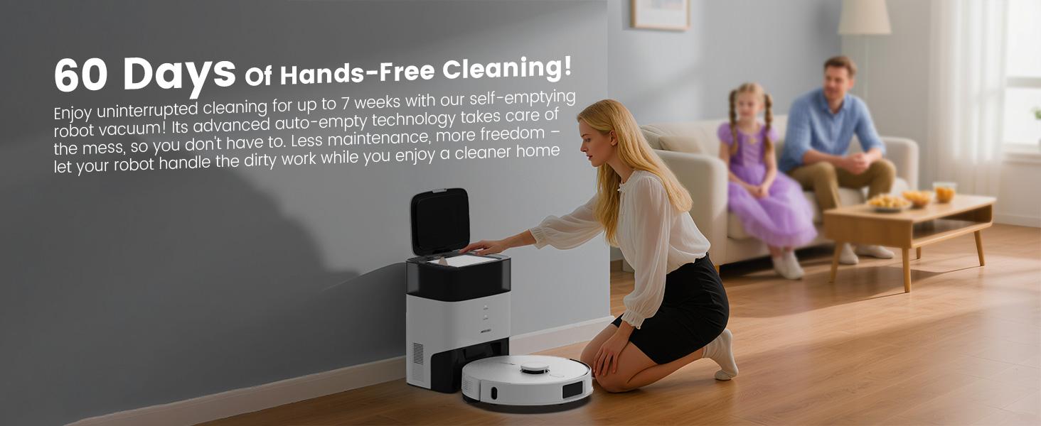 AIRROBO L60+ Self-Empty Robot Vacuum and Mop Cleaner with Ultrasonic Carpet Detection,6000Pa Suction,Laser Obstacle Avoidance,240min Long Runtime
