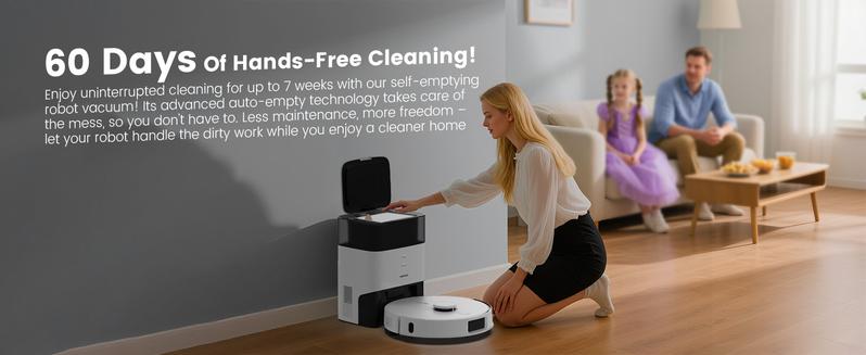 AIRROBO L60+ Self-Empty Robot Vacuum and Mop Cleaner with Ultrasonic Carpet Detection,6000Pa Suction,Laser Obstacle Avoidance,240min Long Runtime