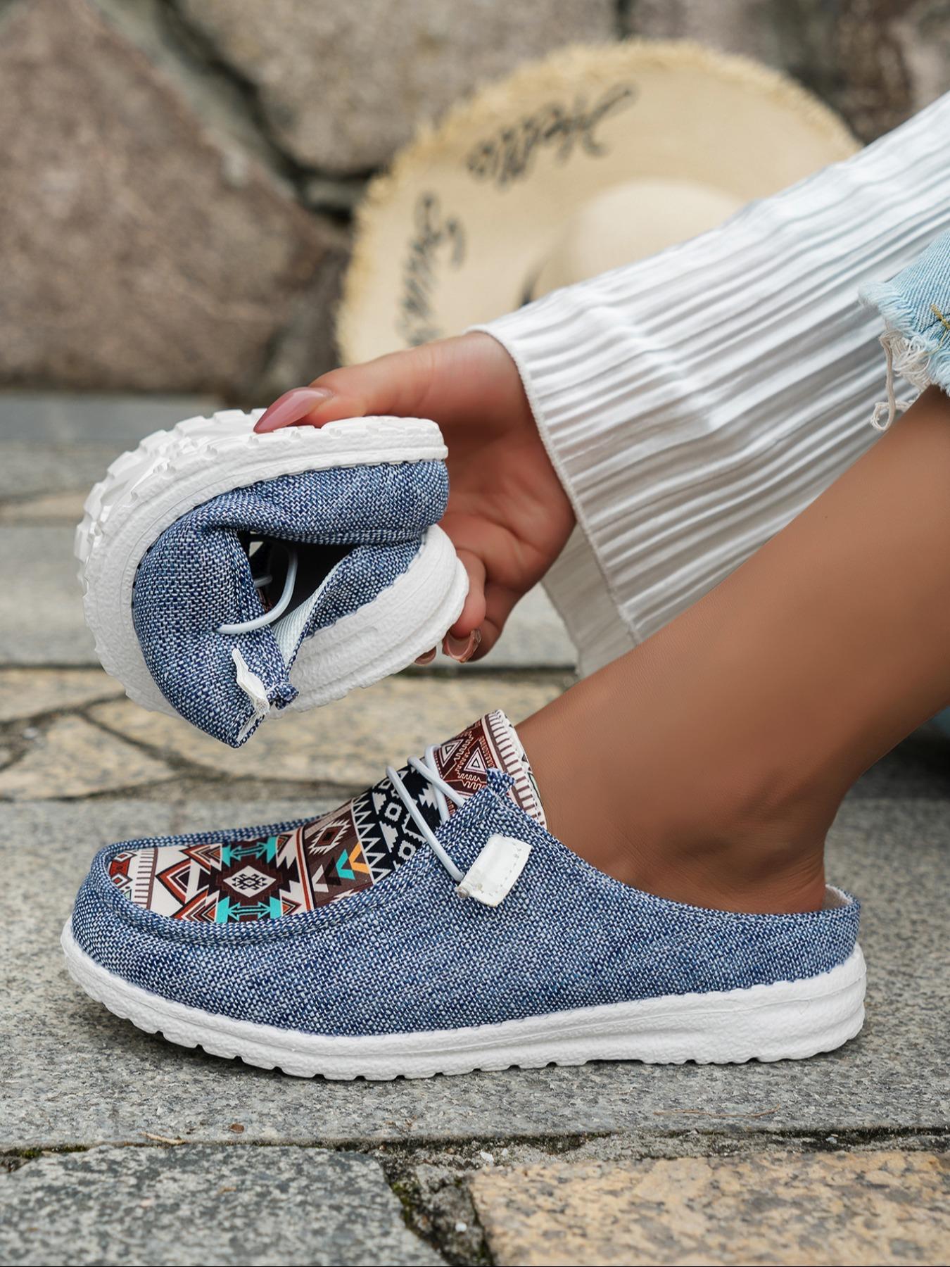 Women's Ethnic Pattern Slip on Low Top Sneakers Trainer, Casual Comfortable Lightweight Slip on Shoes, All-match Commuter Shoes for Work & Daily Wear