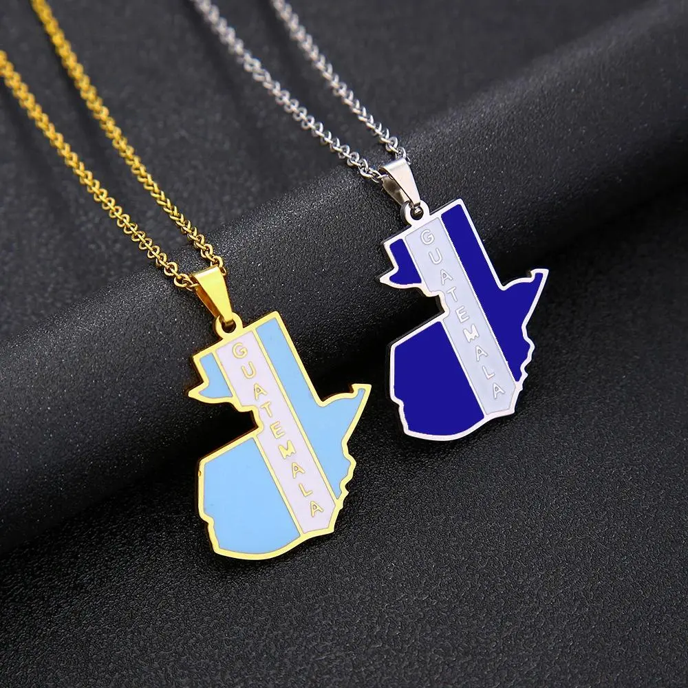Guatemala Map Flag Pendant Necklace Stainless Steel Men Women Gold/Steel Color Ethnic Maps Jewelry Guatemalan Gift