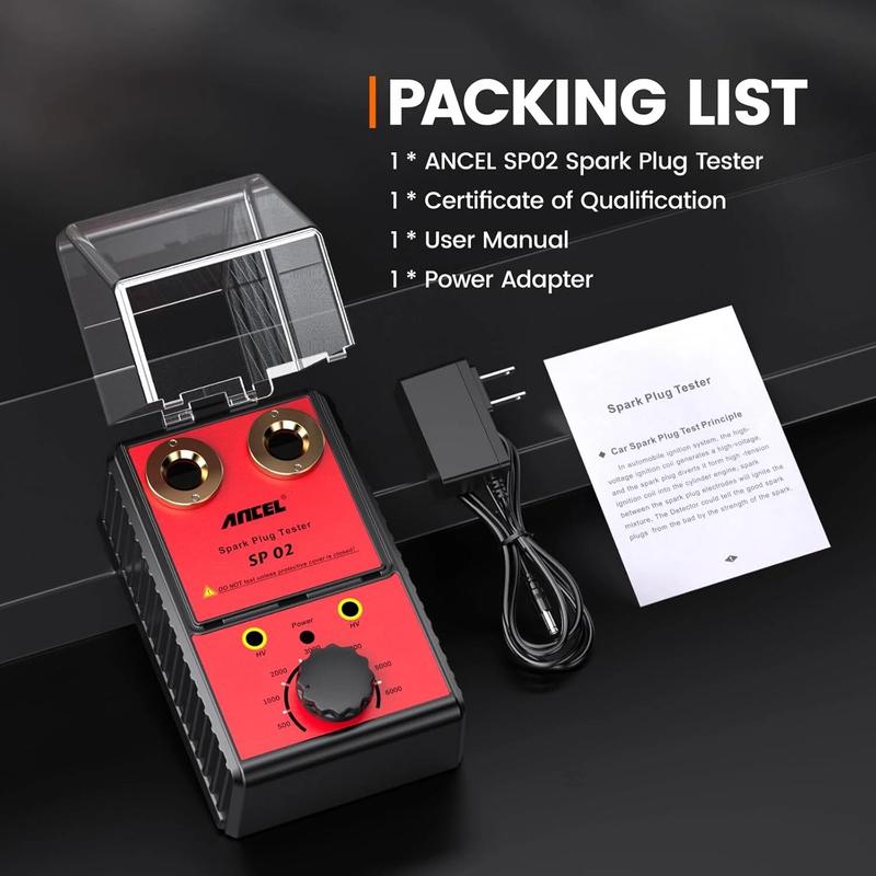 ANCEL SP02 Spark Plug Tester, Double Hole Testing 110V-240V 12V Car Spark Plug Detector with Protective Cover, 0–6000 RPM Adjustable Working Frequency, Automotive  Ignition Analyzer Diagnostic Tool