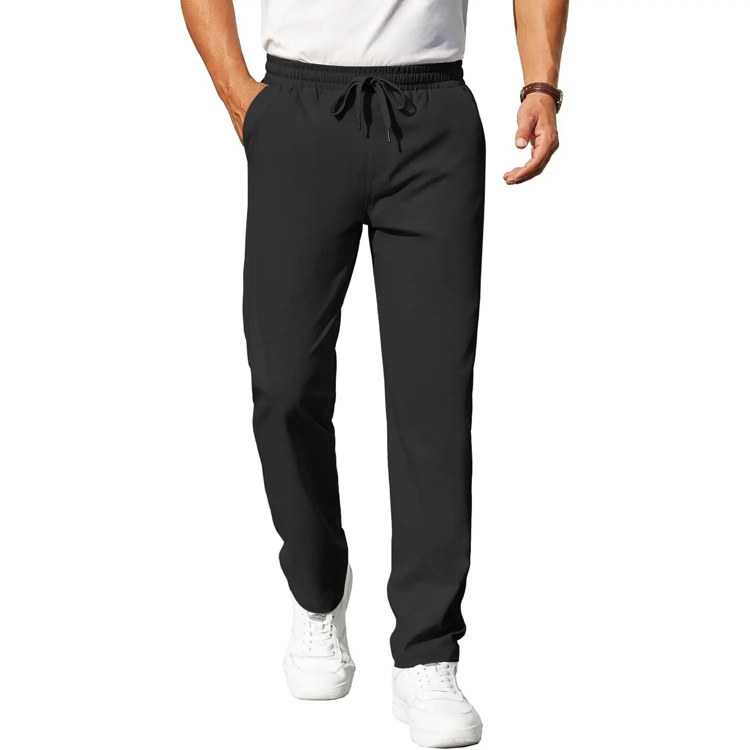 Mens Casual Pants Elastic Waist Chino Pants Lightweight Drawstring Pants with Pockets