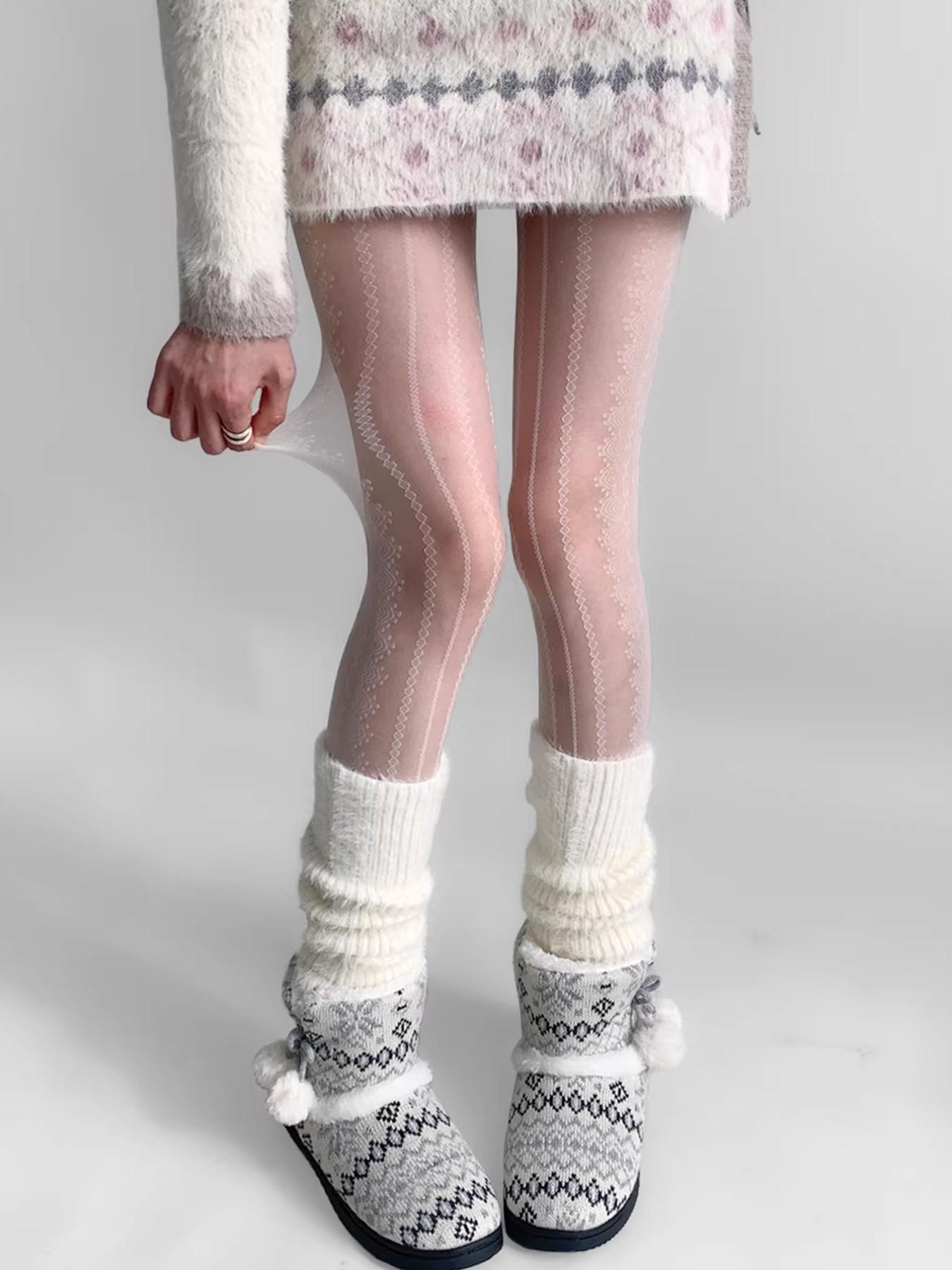 Lace Vertical Stripe Stockings, High Waist Slim-Fitting Tights, Pure Desire Style, All Seasons Fashion, Perfect for Streetwear