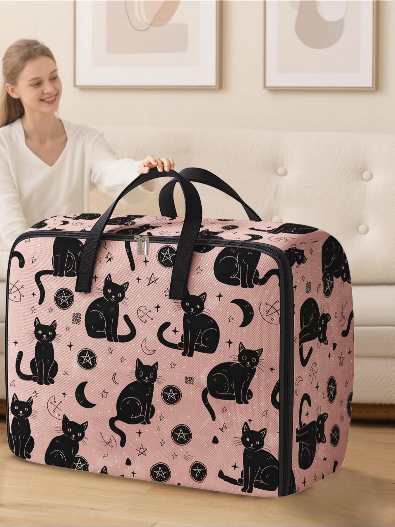 Cat Pattern Storage Box, Space-Saving Large Handheld Organizer, Home Organizer Storage, Ideal for Moving, Travel, Camping, Dormitory, Bedroom, Blankets