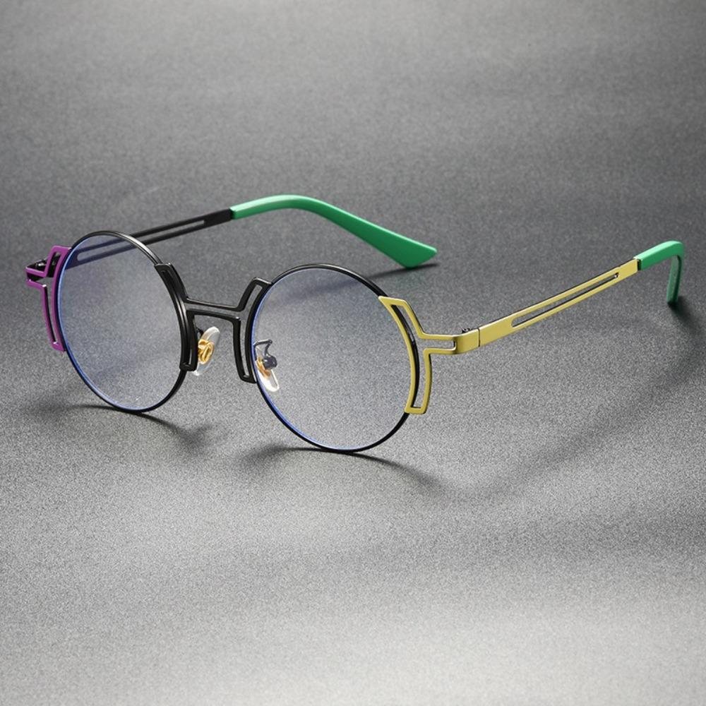 Minimalist High End Style Round Frame Glasses Cyberpunk Style Asymmetrical Contrasting Color Glasses Unisex Atmospheric Wear Glasses