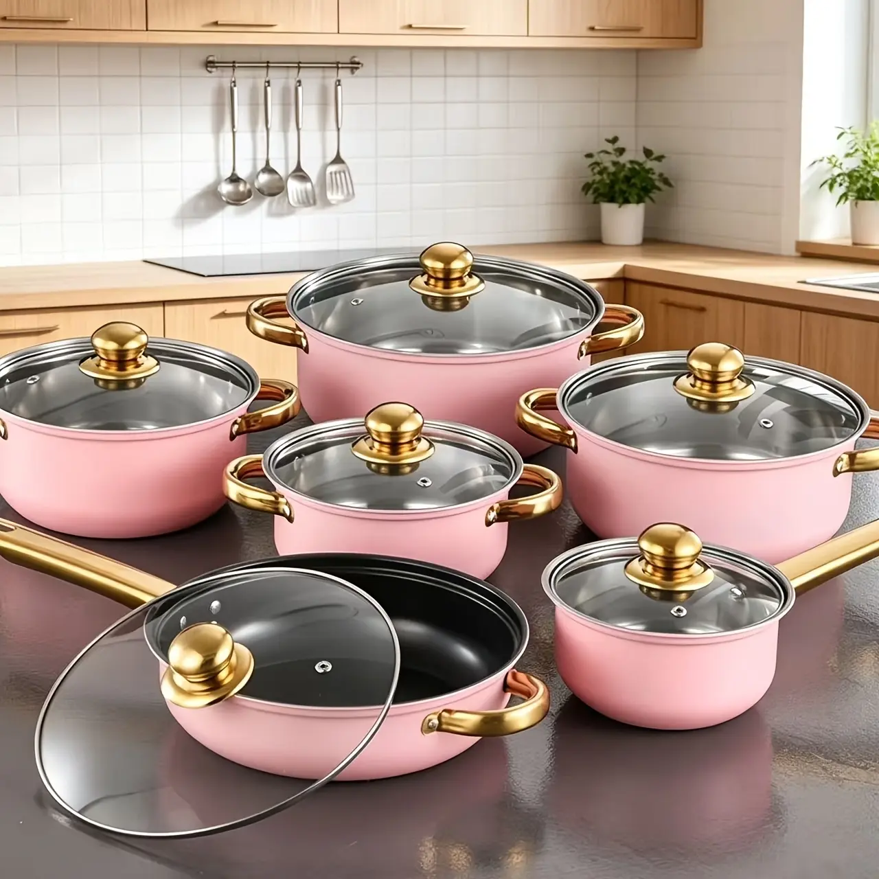 12-Piece Non-Stick Cookware Set with Lid, Aluminium Core, Granite Coating, Induction Compatible, Easy Cleaning, Safe & Healthy Cooking,sohochic,stockup