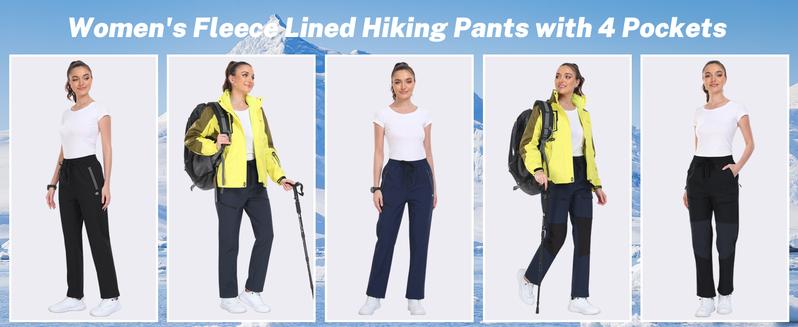 MoFiz Women's Hiking Pants Insulated Outdoor Snow Ski Pants Warm Winter Soft Shell with Zipper Pockets waterproof