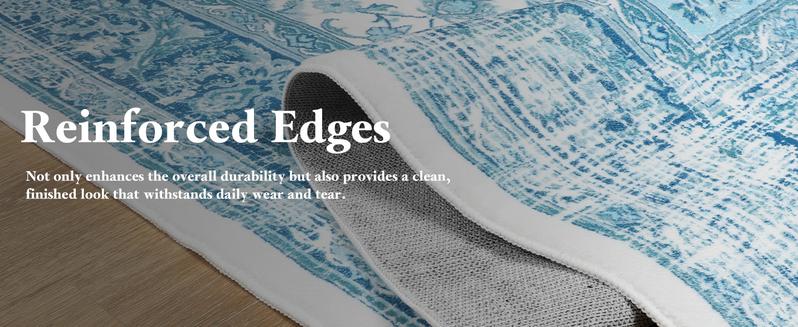 Non-Slip Washable Faux Wool Vintage Boho Rug, Retro Distressed Medallion Carpet 5x7 6x9 ft, Red/Blue Low Pile Soft Mat for Entryway Kitchen Traditional Interiors