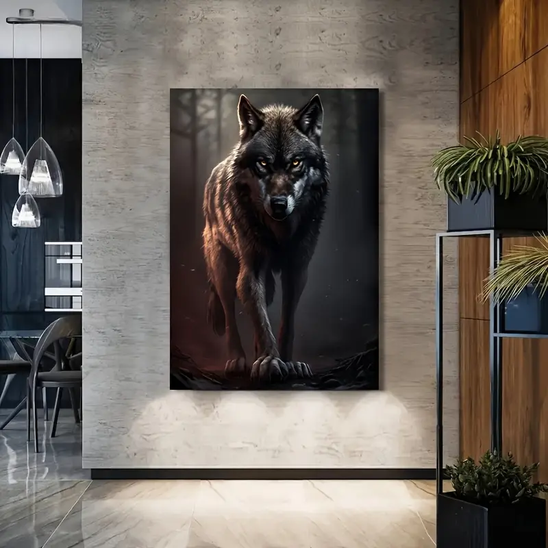 Non-Framed Cotton Artistic Minimalist Wolf & Jungle Animal Canvas Wall Artwork - Ready-to-Hang Photo for Living Room, Office - Perfect Holiday Gift for Home Decor