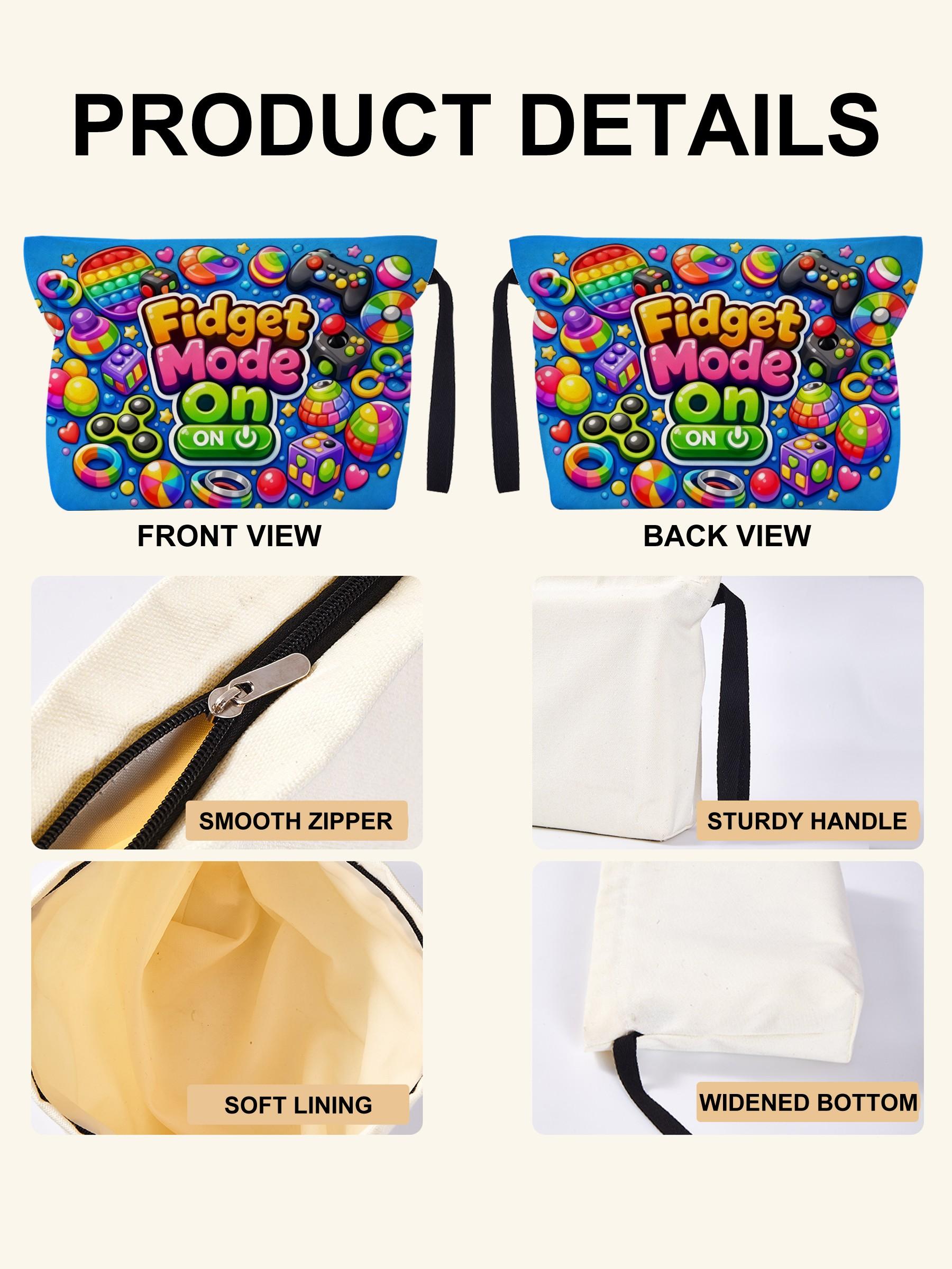 “Fidget Mode On Canvas Pouch – Versatile Storage for Cosmetics, Chargers, Snacks, Small Tools & Essentials | Thoughtful Gift for Fidget Toy Lovers, Women, Friends, Colleagues, Partners | Perfect for Birthdays, Christmas, Valentine’s Day, Mother’s Day, Tha
