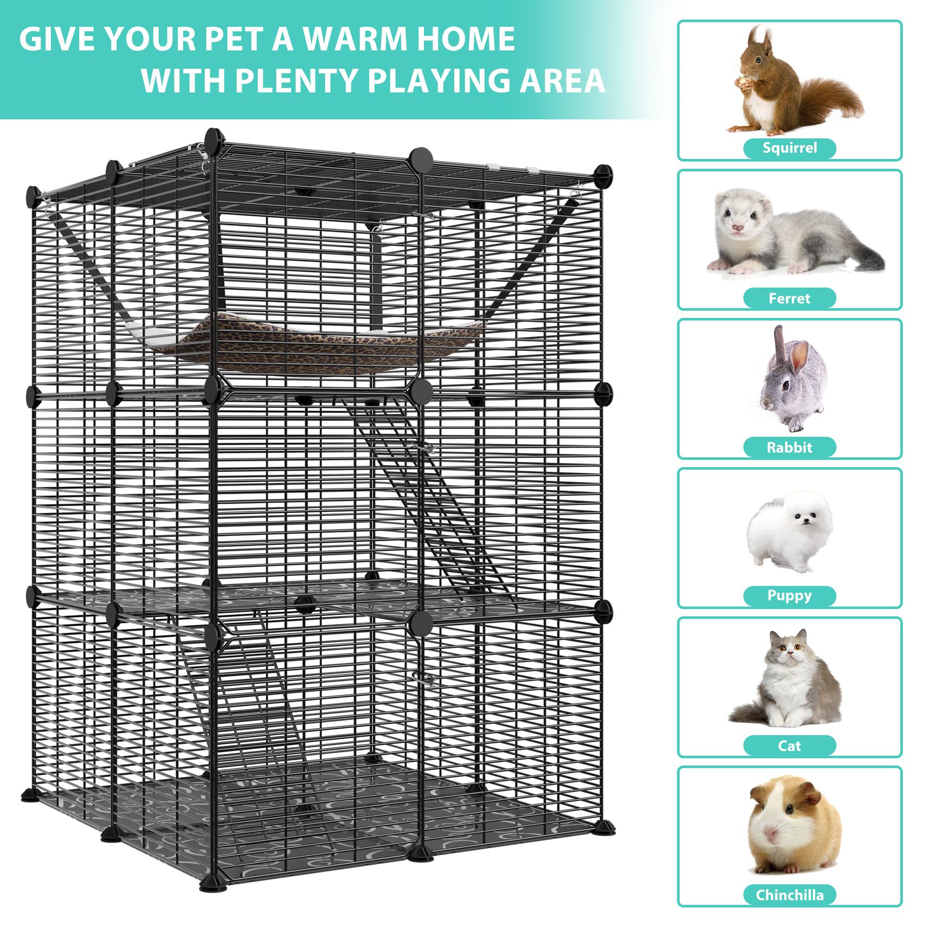 Pet Republic 3-Tier DIY Cat Cage Metal Wire Cat Playpen Enclosures Indoor W/Hammock & Skylight for 1-2 Cats Ferret Rabbit