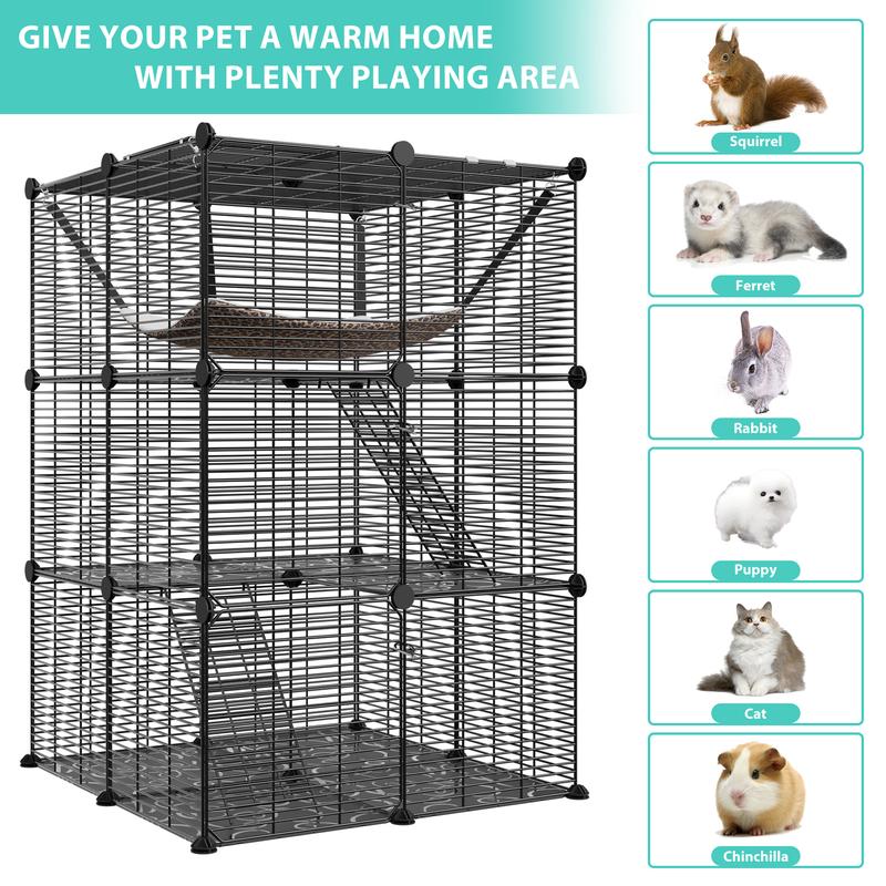 Pet Republic 3-Tier DIY Cat Cage Metal Wire Cat Playpen Enclosures Indoor W/Hammock & Skylight for 1-2 Cats Ferret Rabbit