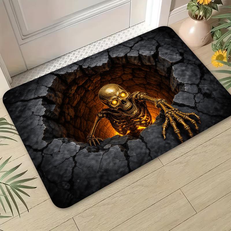 Skull Horror Entrance Floor Mat, Non-Slip Machine Washable Easy to Clean Polyester Carpet, Suitable for Home And Outdoor Decoration, Suitable for Entrance, Bedroom, Balcony, Gift Home Decoration
